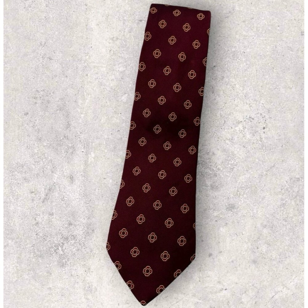 KITON 7fold Silk Tie ITALY XL Burgundy Red Beige Geometric W:3.8" EUC